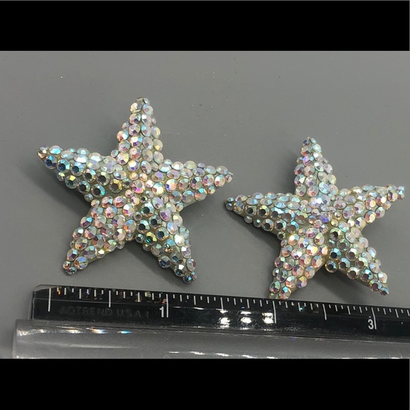 Richard Kerr vintage Starfish Aurora Borealis crystals clip on earrings - Picture 8 of 9
